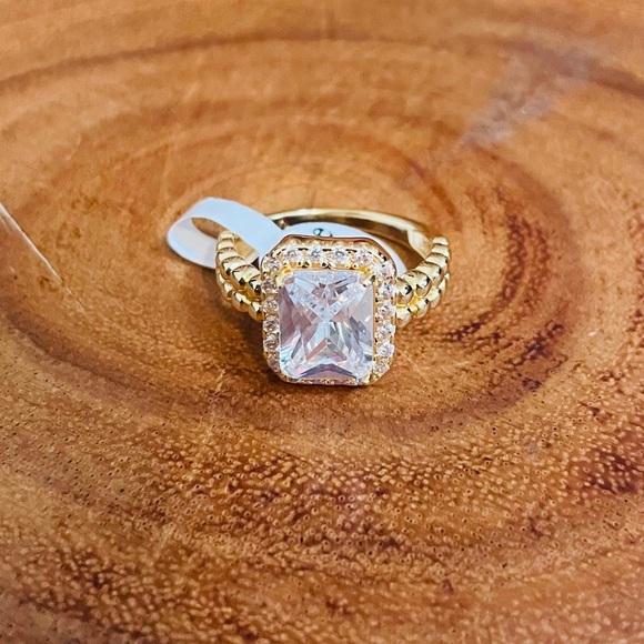 Emerald Cut CZ Engagement Style Ring 18K Gold Filled | Size 6 - Picture 2 of 9